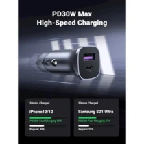 Ugreen зарядно за кола Fast Charger Car - Type-C + USB QC3.0 Power Distribution 30W CD130 -