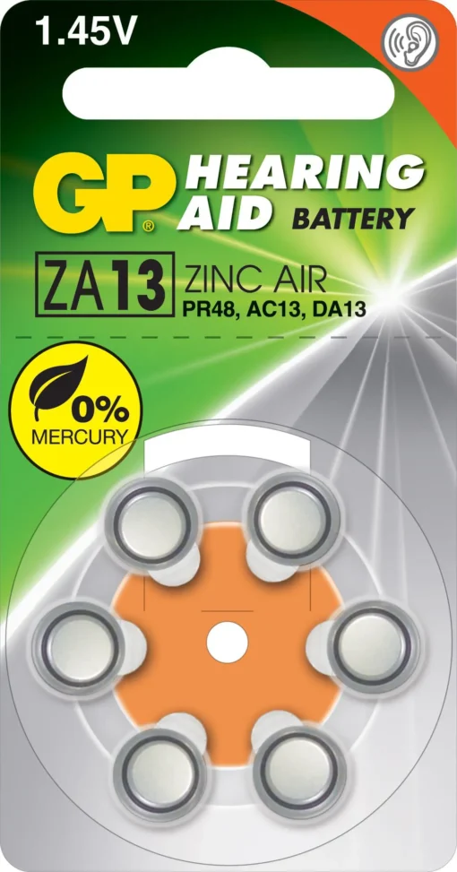 Батерия цинково въздушна GP ZA13 6 бр. бутонни за слухов апарат в
