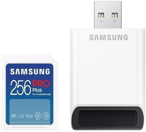 Карта памет Samsung PRO Plus SD Card 256GB USB Четец Бяла