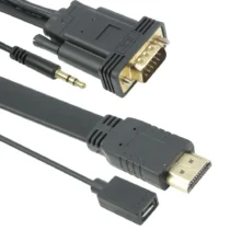 кабели за компютри Кабел DeTech HDMI - VGA 1.8m Flat с аудио кабел
