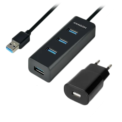 USB хъб AXAGON HUE-S2BP 4x USB3.0 Charging Hub 1.2m Cable MicroUSB Charging Incl. AC Adapter
