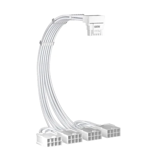 1stPlayer удължителен кабел Custom Sleeved Modding Cable White – 4 x PCIe 8-pin to 12VHPWR –