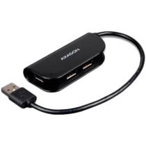 USB хъб Handy four-port USB 2.0 hub with a permanently connected USB cable. Black.