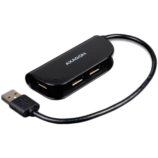 USB хъб Handy four-port USB 2.0 hub with a permanently connected USB cable. Black.