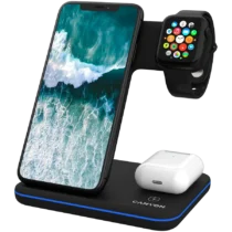 Зарядно за мобилен телефон CANYON WS-303 3in1 Wireless charger with touch button for Running water light Input 9V/2A 12V