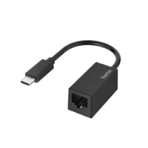 Мрежов адаптер HAMA USB-C мъжко - RJ-45 женско Gigabit Черен
