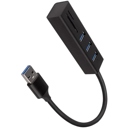 USB хъб AXAGON HMA-CR3A 3x USB-A + SD/microSD USB3.2 Gen 1 hub metal 20cm USB-A cable