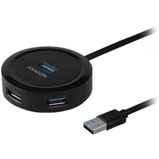 USB хъб AXAGON HUE-P1A 4x USB3.2 Gen 1 ROUND hub micro USB power IN 30cm USB-A cable