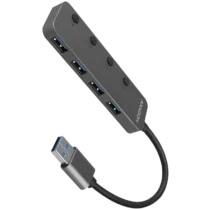 USB хъб AXAGON HUE-MSA 4x USB3.2 Gen 1 SWITCH hub metal micro USB power IN 20cm USB-A cable