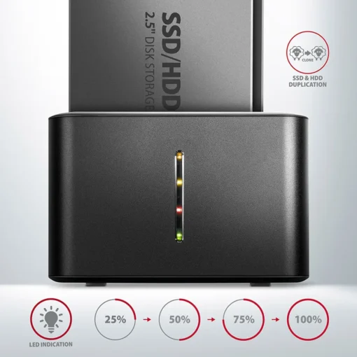 Докинг станция за твърд диск AXAGON ADSA-D25 USB 3.2 Gen 1 – 2x SATA 6G 2.5″ SSD/HDD CLONE DUAL MINI