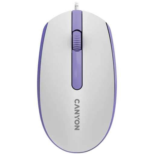 Мишка за компютър Canyon Wired  optical mouse with 3 buttons DPI 1000 with 1.5M USB cableWhite lavender 65*115*40mm