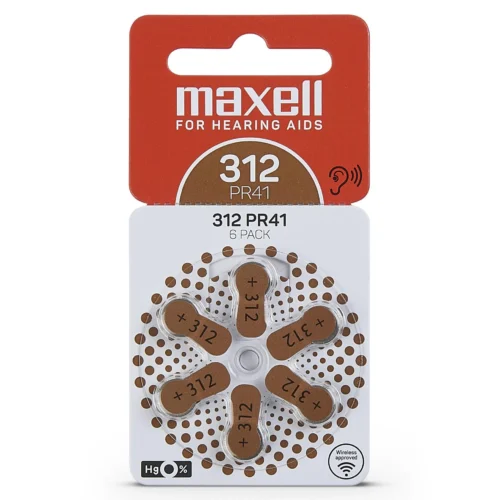 Батерия цинково въздушна MAXELL ZA312 6 бр. бутонни за слухов апарат в