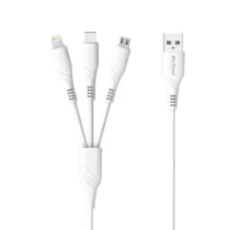 кабел за мобилен телефон Кабел за зареждане DeTech DE-C40 3 в 1 Micro USB Lightning Type-C 1.0m Бял -