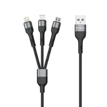 кабел за мобилен телефон Кабел за зареждане DeTech DE-C41 3 в 1 Micro USB Lightning Type-C 1.0m Черен -