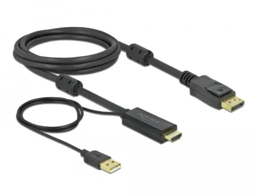 Кабел Delock HDMI мъжко - DisplayPort USB мъжко 4K 30 Hz 2 м Черен