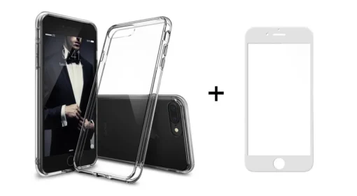 Защитни стъкла за мобилни телефони Комплект стъклен протектор + Калъф Remax Crystal за iPhone 7/7S Бял -