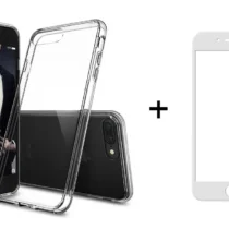 Защитни стъкла за мобилни телефони Комплект стъклен протектор с силиконови ръбове + Калъф Remax Crystal за iPhone 7 Plus Бял -