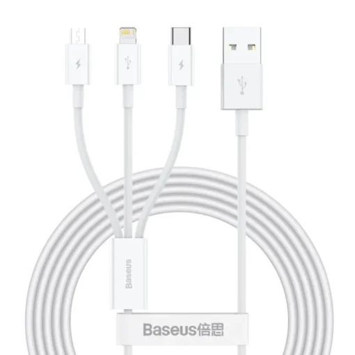 Кабел Baseus Superior 3 в 1 USB-А към Lightning microUSB и USB-C 1.5м бял