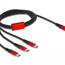 Кабел за зареждане Delock  3 в 1 USB-C - 3 x USB-C 1м Черен/Червен