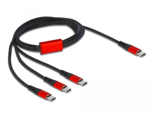 Кабел за зареждане Delock  3 в 1 USB-C - 3 x USB-C 1м Черен/Червен