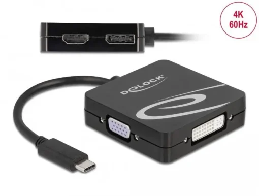 Адаптер 4 в 1 Delock 63129 USB-C мъжко – VGA / DVI / DP / HDMI женско