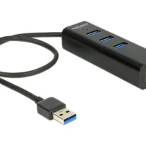 USB хъб Delock 3 x USB 3.0 + 1 порт Gigabit LAN Черен