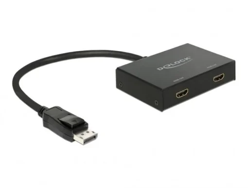 Сплитер DeLock DisplayPort 1.2 мъжко - 2 x HDMI женско Черен