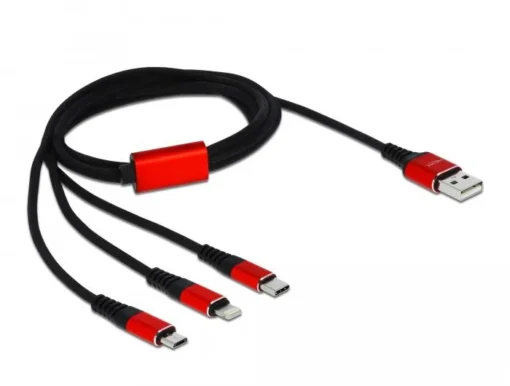 Кабел за зареждане Delock  3 в 1 USB - Lightning/ Micro USB/ USB-C 1м