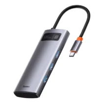 Мултифункционален хъб Baseus Metal Gleam Series 5в1 USB-C към 3x USB 3.0 + HDMI + USB-C PD WKWG020013 - сив