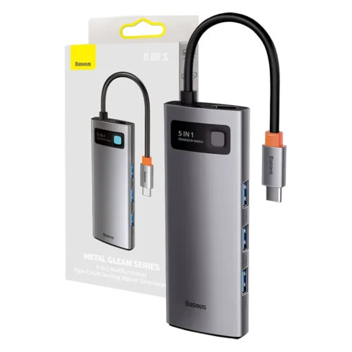 Мултифункционален хъб Baseus Metal Gleam Series 5в1 USB-C към 3x USB 3.0 + HDMI + USB-C PD WKWG020013 –