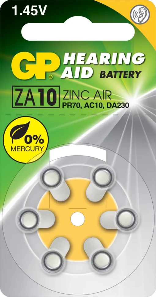Батерия цинково въздушна GP ZA10 6 бр. бутонни за слухов апарат в