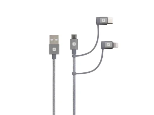 Кабел Skross 3 в 1 USB-A - USB-C/ Lightning/ Micro USB  Метална оплетка 1.2