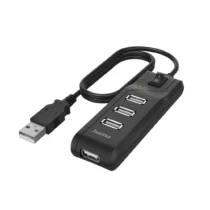 USB хъб HAMA С бутон вкл./изкл. USB 2.0 1:4 480 Mbit/s черен