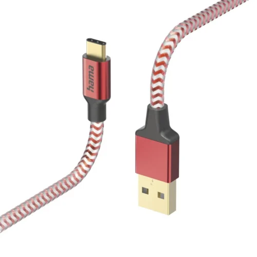 Кабел за зареждане "Reflective" USB-C - USB-A  1.5м червен