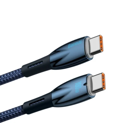 Кабел Baseus Glimmer fast charging USB-C 100W 2м – син