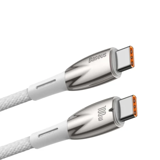 Кабел Baseus Glimmer fast charging USB-C 100W 2м – бял