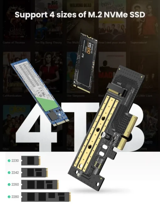 Адаптер за разширителна карта Ugreen PCIe 3.0 x4 към SSD M.2 M-Key / M.2 B-Key CM302 –