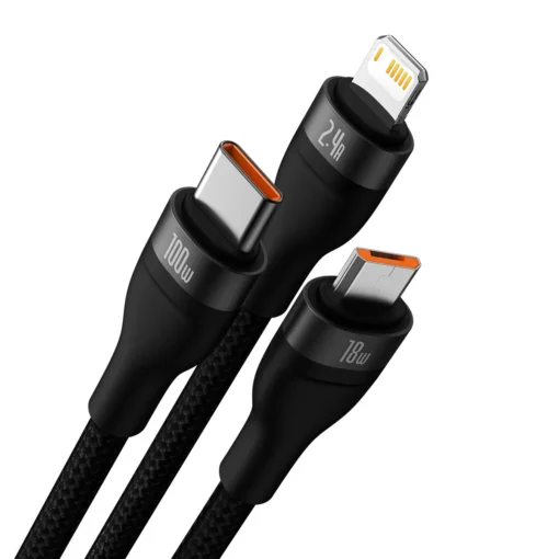 Кабел Baseus Flash Ⅱ USB-A към M+L+C 100W Fast Charging 1.2 м