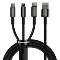 Kабел Baseus Tungsten 3в1 USB-А към Type C / Lightning / micro USB 3.5 A 1.5м черен