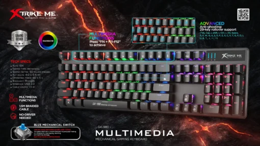 Xtrike ME механична клавиатура Gaming Keyboard Mechanical 104 keys GK-980 – Blue switches