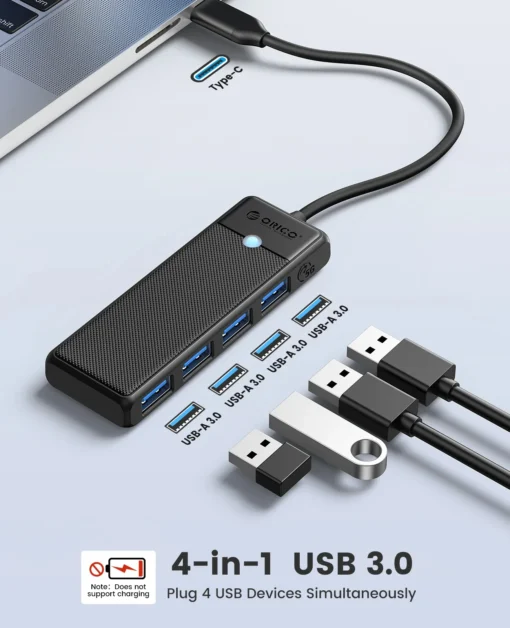 Orico хъб USB3.1 HUB Type-C – 4 x USB3.0 – PAPW4A-C3-015-BK