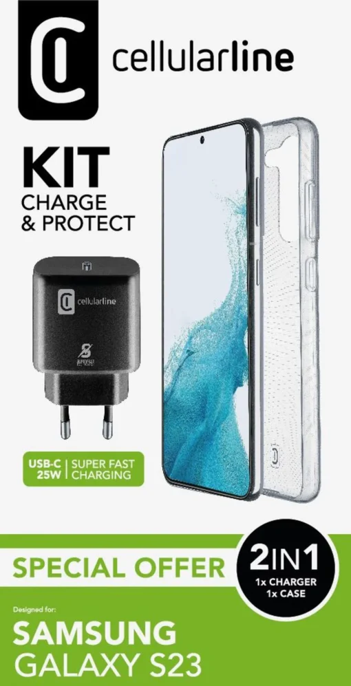 Пакет за Samsung Galaxy S23- Калъф + Зарядно 220V UBS-C 25W