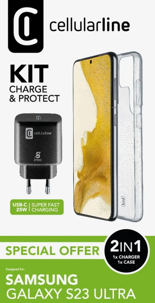 Пакет за Samsung Galaxy S23 Ultra- Калъф + Зарядно 220V UBS-C