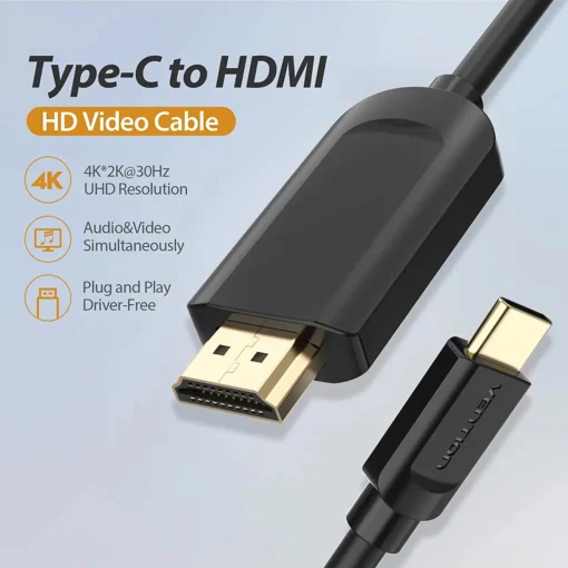 Vention кабел Cable Type-C to HDMI – 2.0m 4K Black – CGUBH