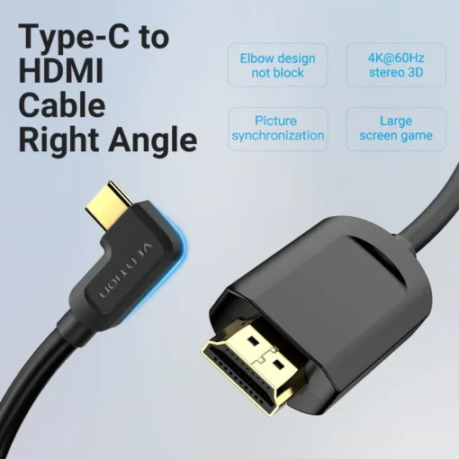 Vention Кабел Type-C to HDMI Cable Right Angle 1.5M Black – CGVBG