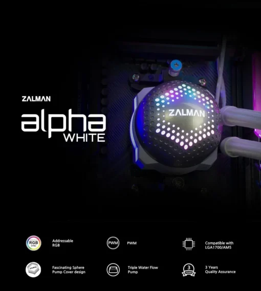 Zalman водно охлаждане Water Cooling ALPHA 28 WHITE – Addressable RGB –