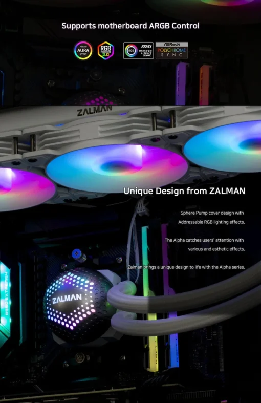 Zalman водно охлаждане Water Cooling ALPHA 28 WHITE – Addressable RGB –