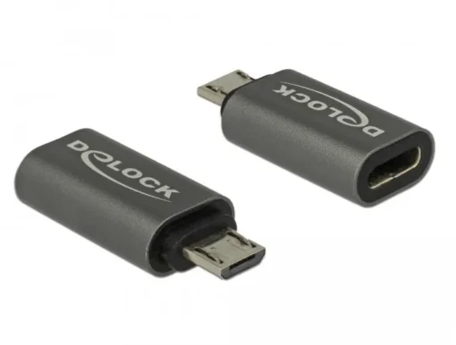 Адаптер Delock USB 2.0 Micro-B мъжко - USB Type-C женско Черен