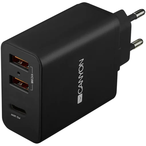 Зарядно за мобилен телефон CANYON H-08 Universal 3xUSB AC charger (in wall) with over-voltage protection(1 USB-C with PD