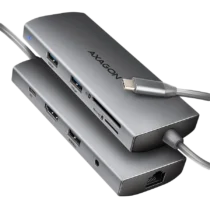 USB хъб AXAGON HMC-8HLSA USB-C 3.2 Gen 1 hub 3x USB-A + 4K/30Hz HDMI + SD/microSD GLAN Audio PD 100W 20cm USB-C